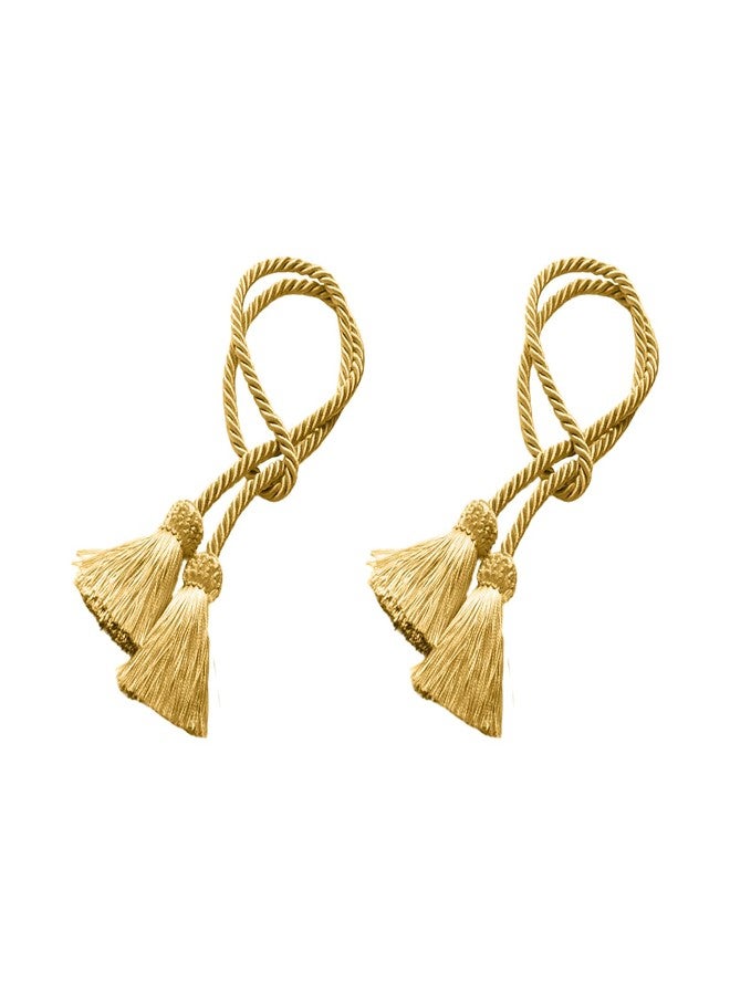 UBCGOTT Curtain Tiebacks Handmade Decorative Curtain Holdbacks Rope with Tassel Curtain Pendant Rope Adjustable Ties Door Curtain Decorative (Gold, 2 PC) - Image 1